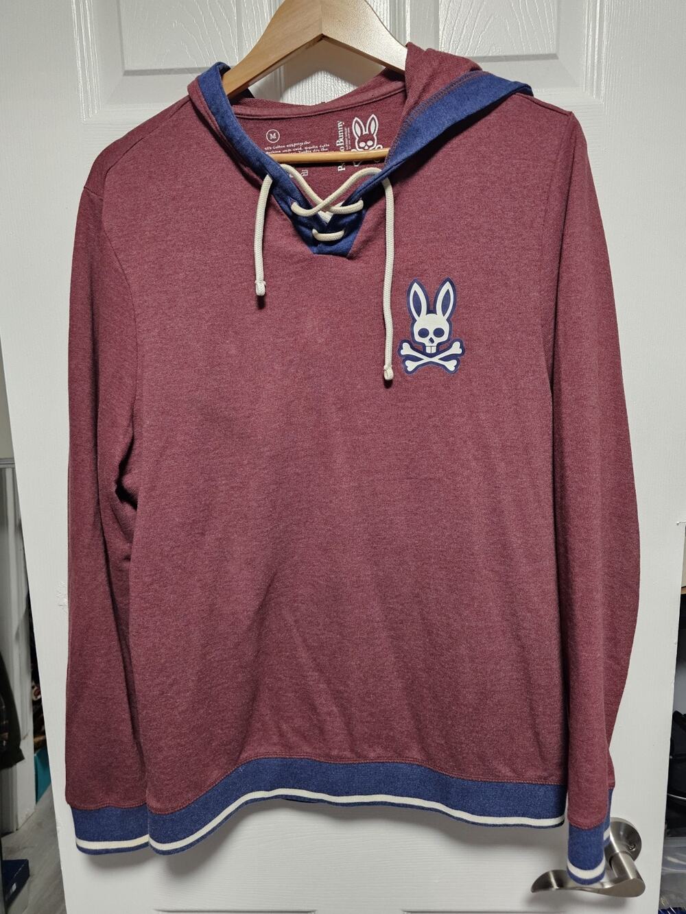 Psycho Bunny Hoodie Sweatshirt Mens M Red Drawstring Pullover Casual Logo